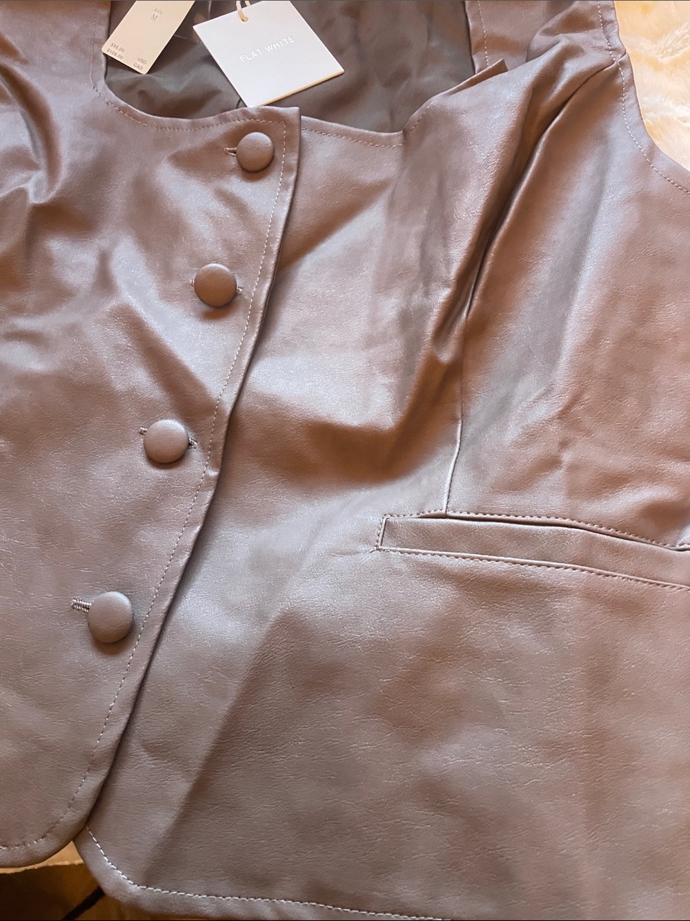 Anthropologie brown faux leather Button-Front Vest - Picture 6 of 6